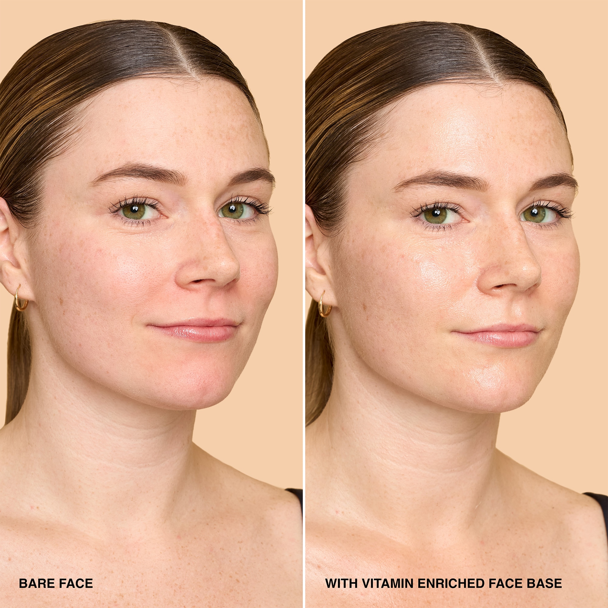 before and after of model with bare face vs bare face with bobbi brown vitamin enriched face base