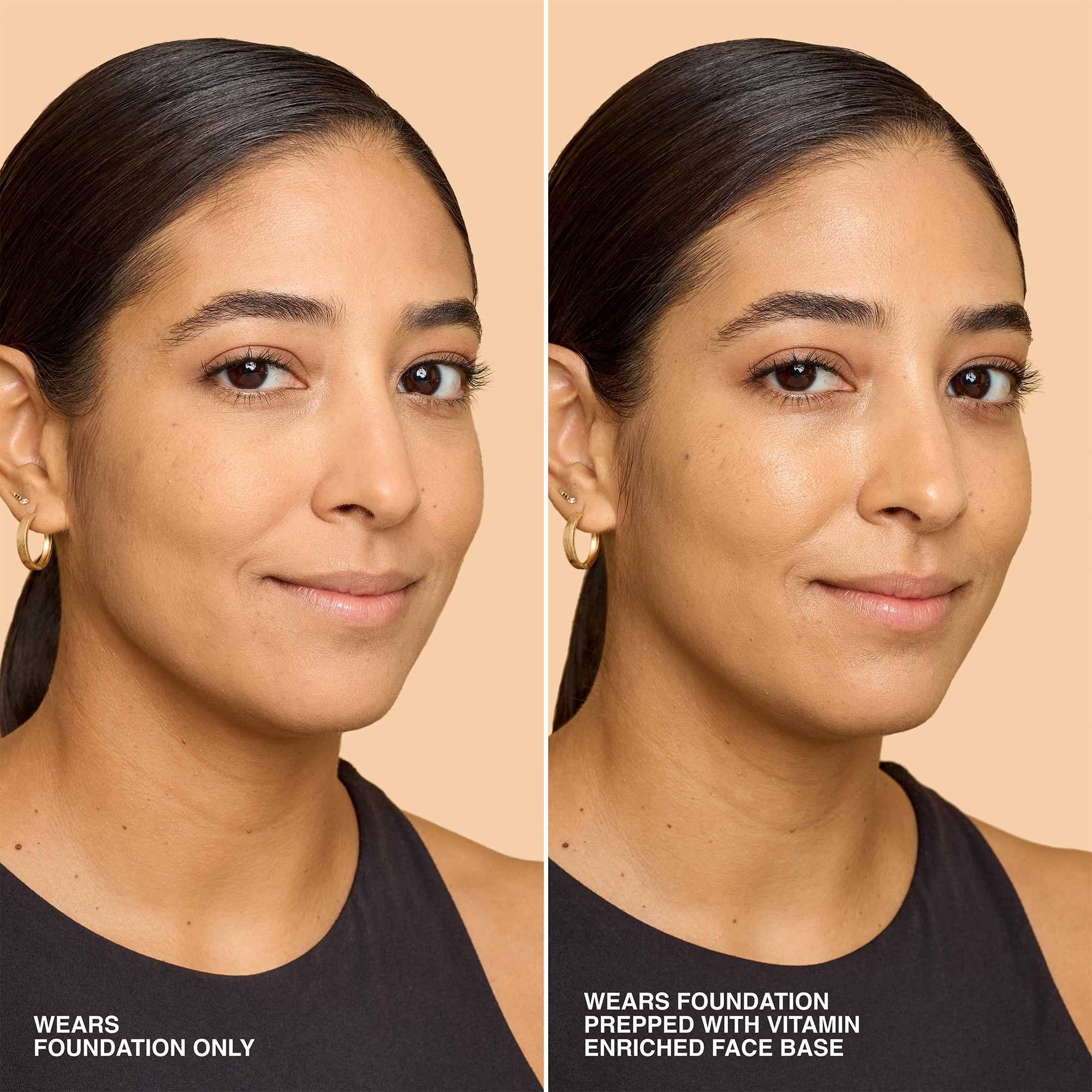 before and after of model with foundation only vs foundation and bobbi brown vitamin enriched face base