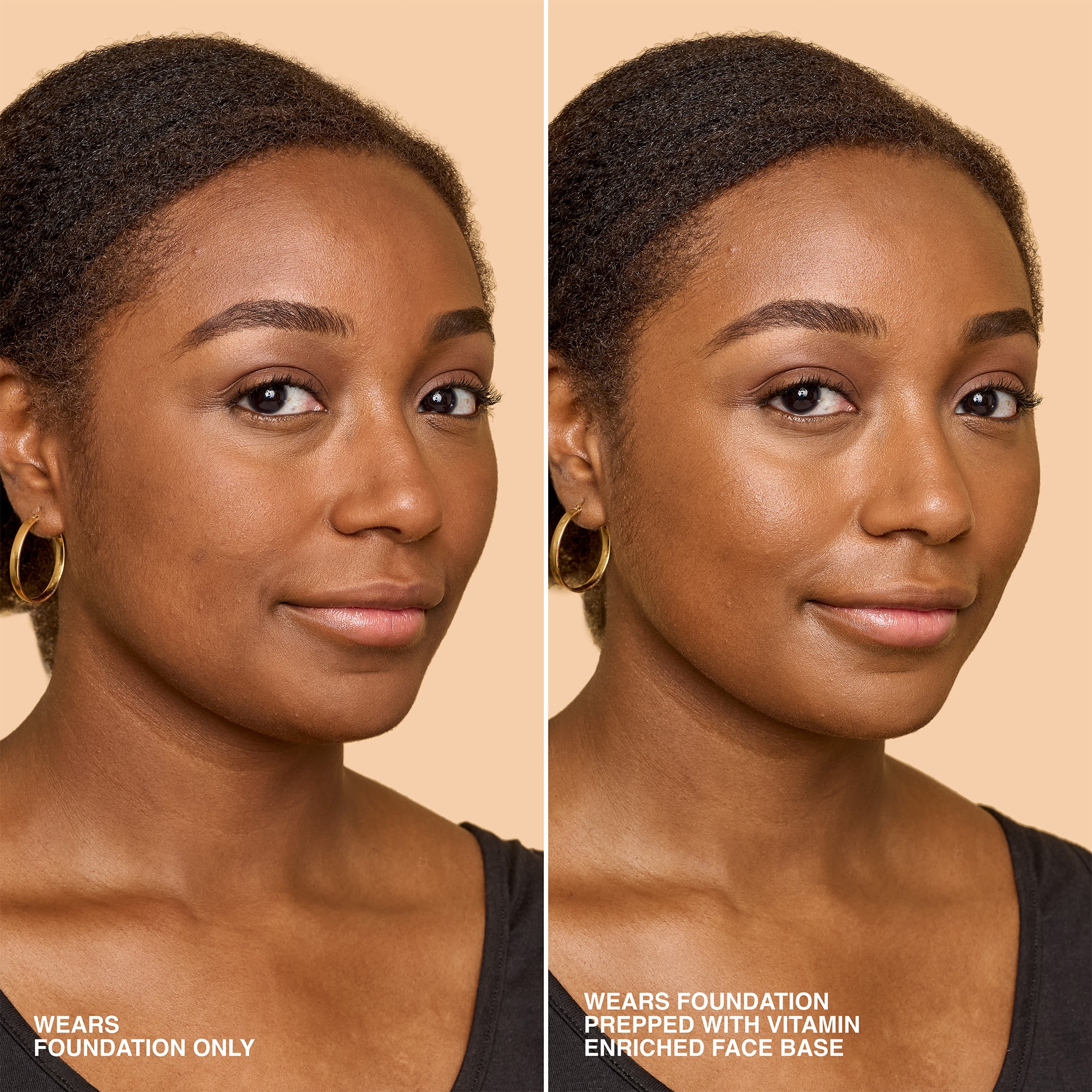 before and after of model with foundation only vs foundation and bobbi brown vitamin enriched face base